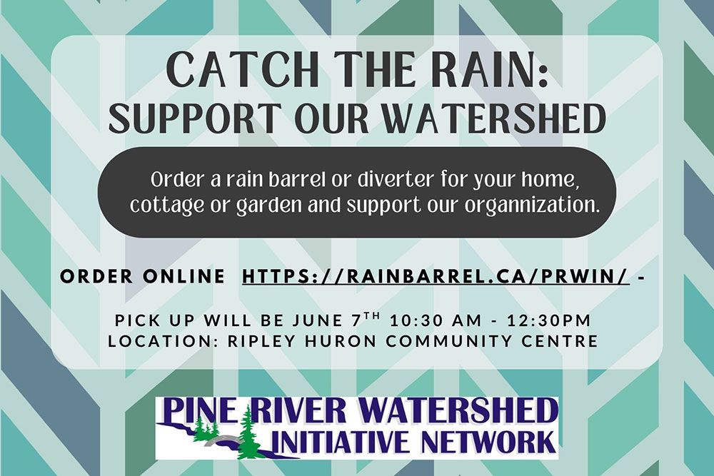 A poster promoting purchase of rain barrels to capture water and reduce runoff.